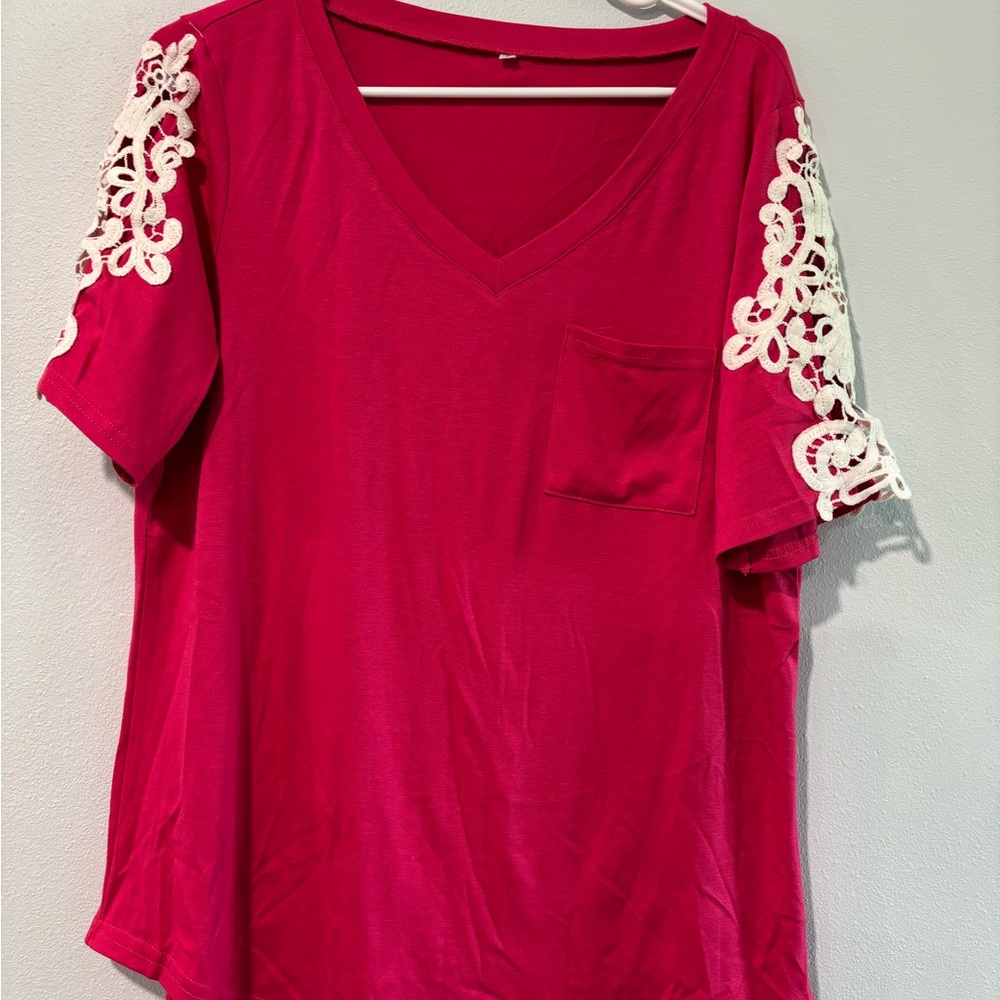 Women's Pink Lace Sleeve Top